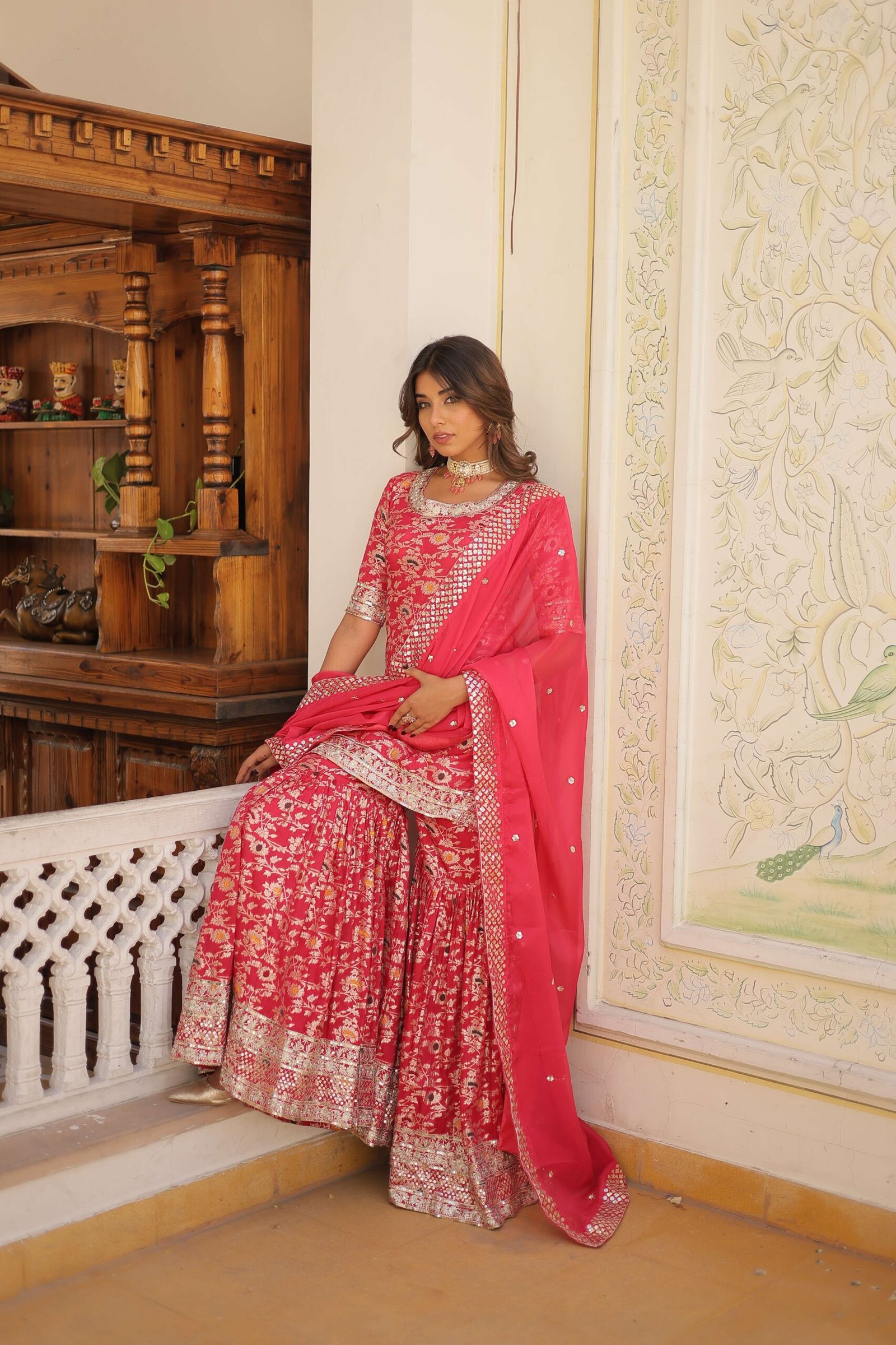 Pink Faux Blooming Sequins Embroidered Sharara Set with Matching Dupatta ? Festive & Party Wear 2024 - Image 5