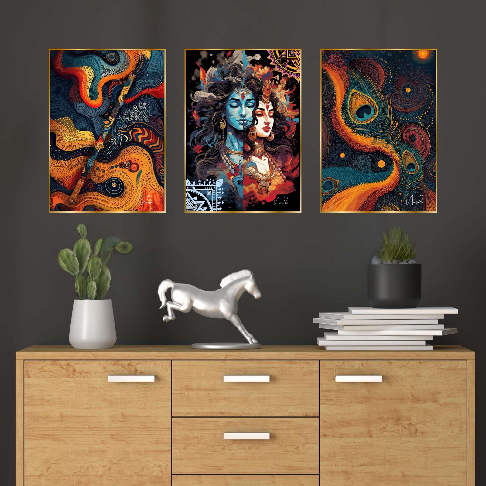 Set of Three Wall Paintings for Wall Dacoration Golden Framed Wall Paintings for Living Room & Bedroom Wall Art for Home Decoration & Office Wall Décor (24x18 inch CH-GD3-5) - Image 4